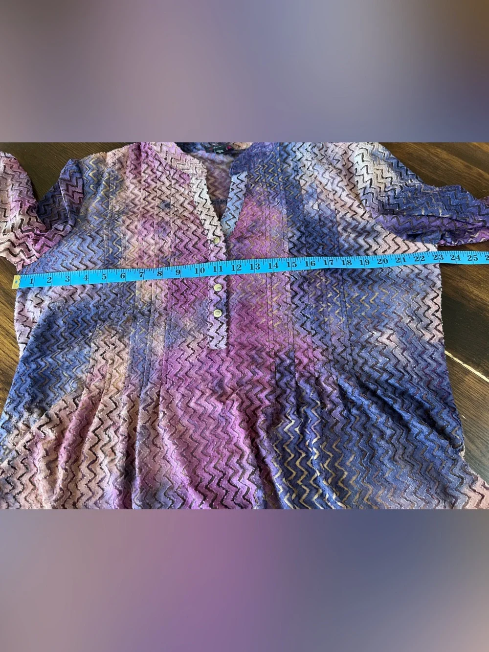 Cocomo NWT Popover Top Women’s XL Multicolor Zigzag Burnout Pleated 3/4 Sleeve - Picture 10 of 11